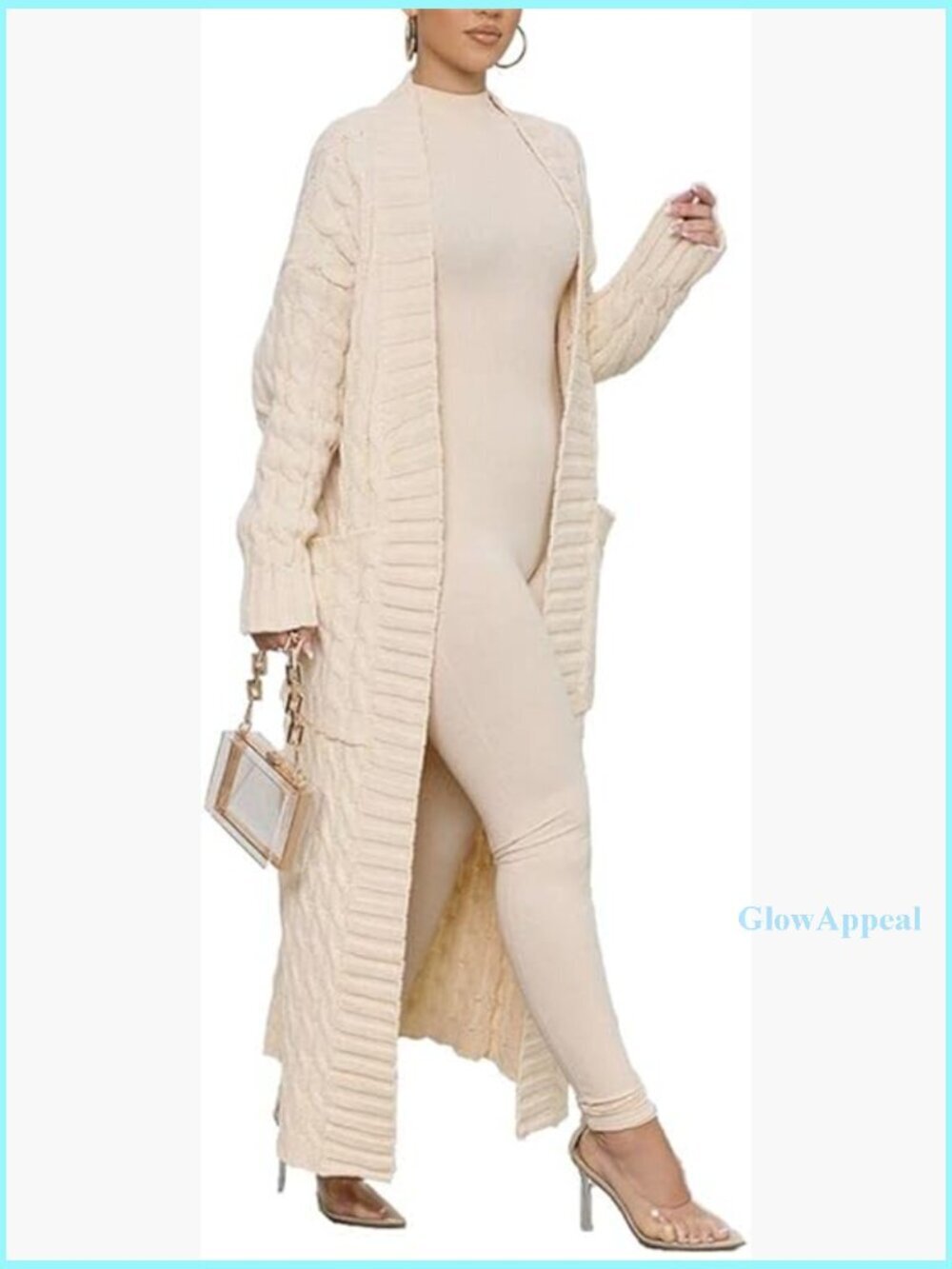 Plus Size Cable Knit Cardigan Sweater Long Sleeve Open Front Pockets